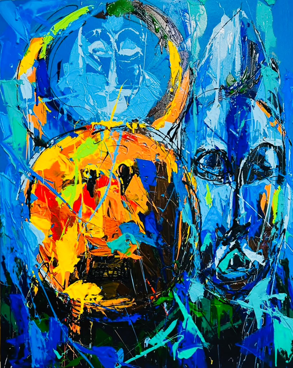 Open Mind 2, deux visages bleus et orangés