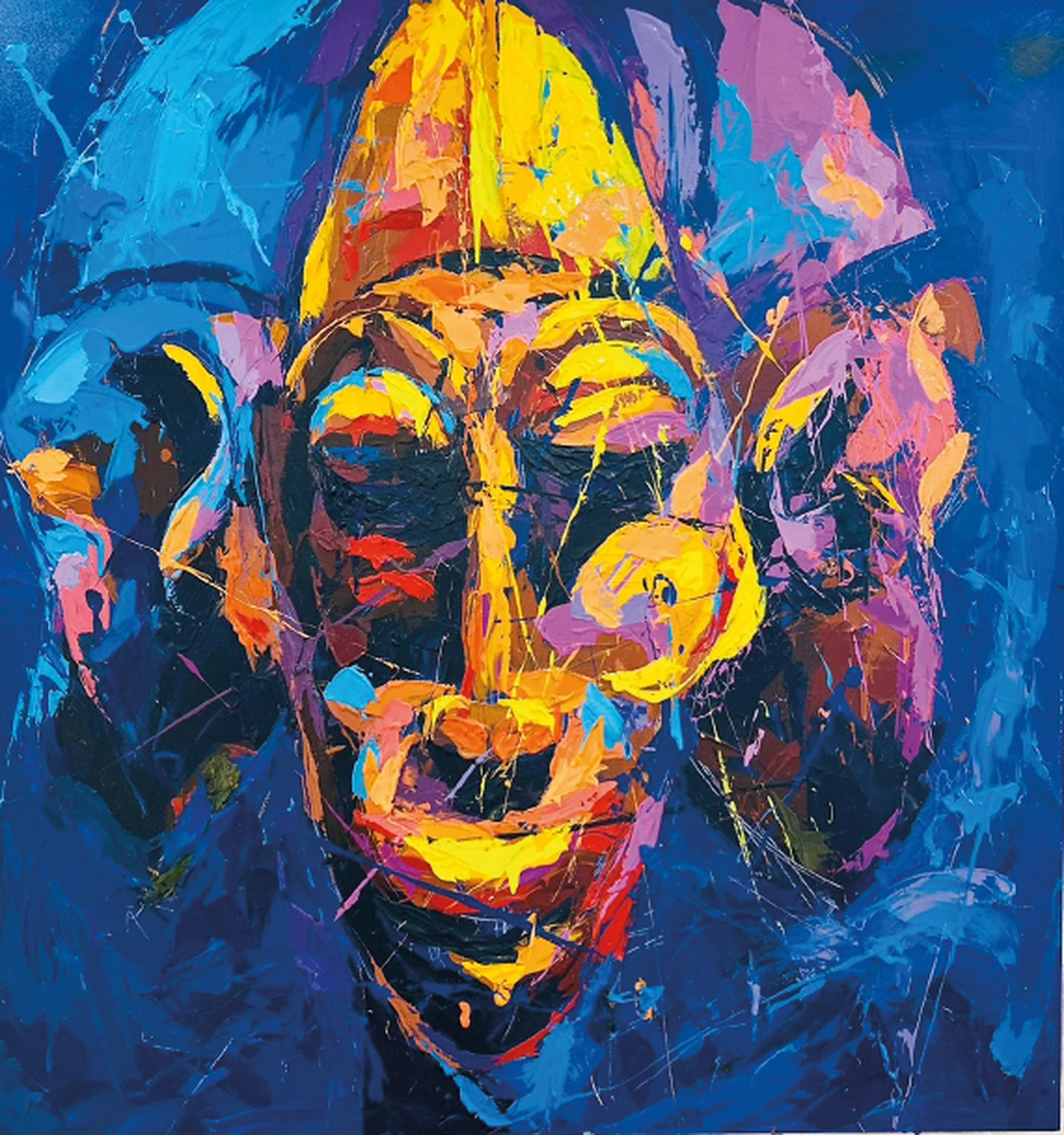 Trinité, figure jaune sur fond bleu