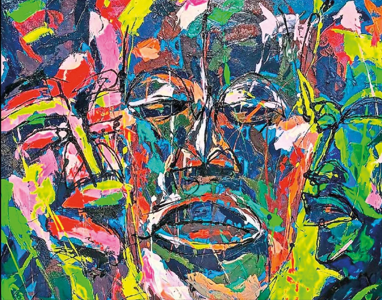 Union, groupe de visages multicolores peint par Jean-Marc OttiOné